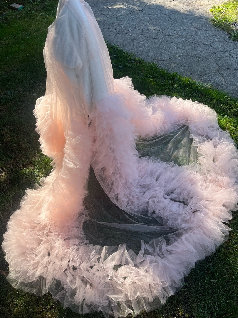 Delicate Pink Tulle Robe with Ruffle Train - Picture 3 of 3